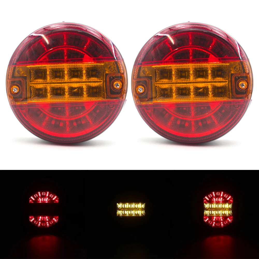 20 LED 12V 24V Round Car Tail Light 3 Function Rear Stop Indicator Brake Signal Hamburger Light Trailer Truck Caravan Van Lorry