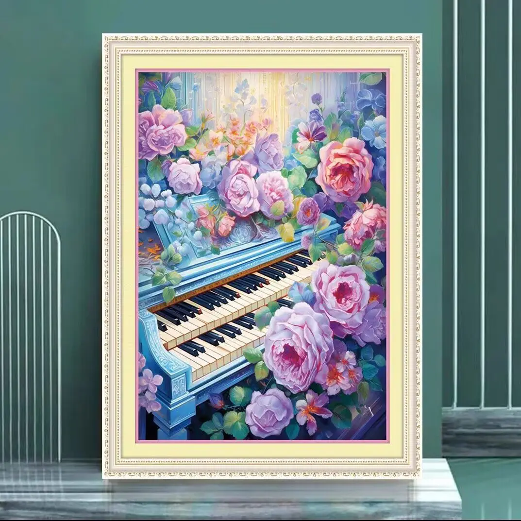 Piano Flower 11CT Embroidery DIY Chinese Style Printed Kits Cross Stitch Thread Needlework Sets Home Decor Crafts New Arrival