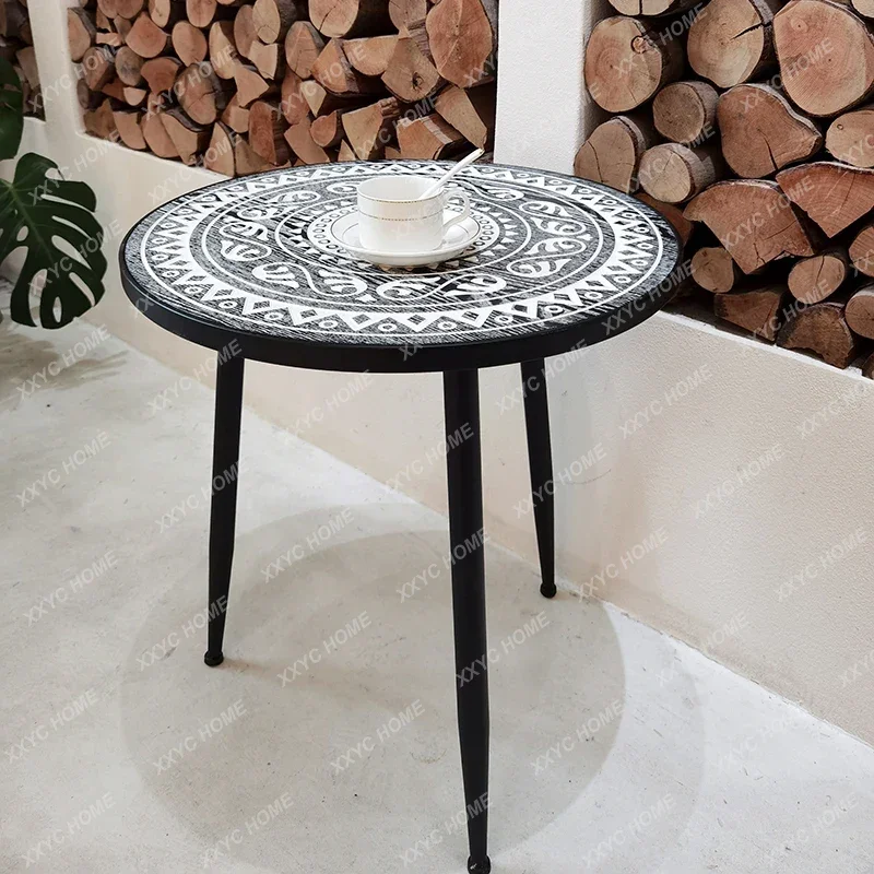 

Lcountry style iron wood retro sofa balcony side table