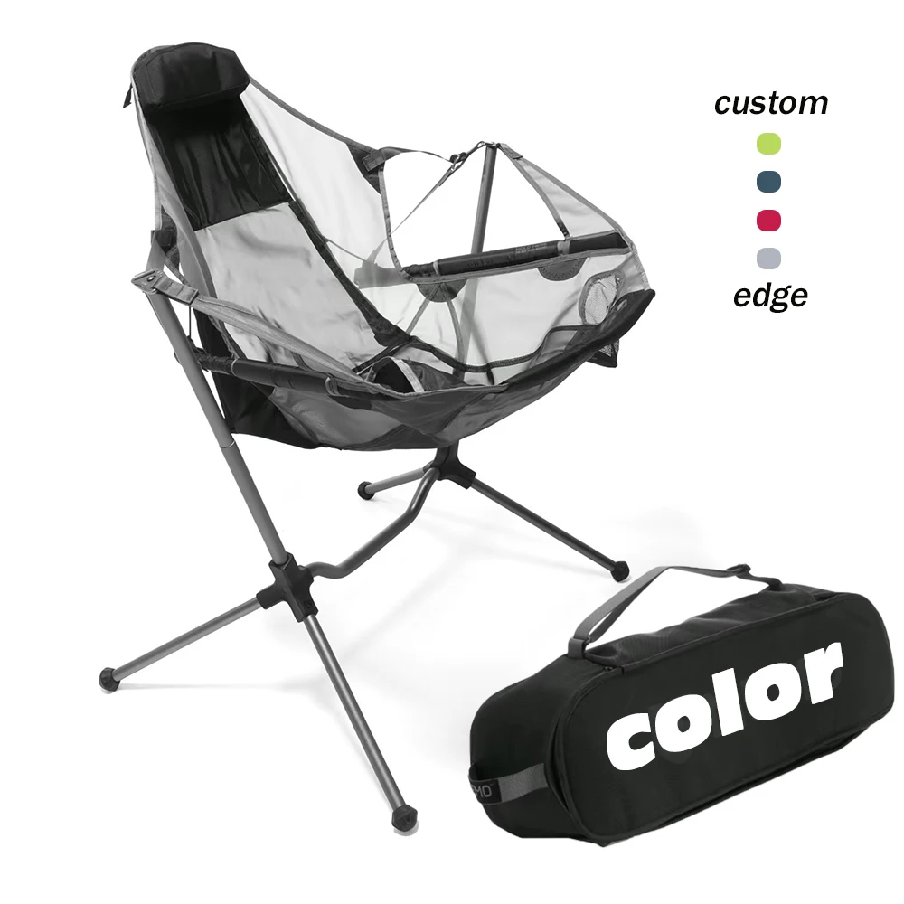 Portable Aluminum Beach Folding Recliner Lightweight Outdoor Swing Stargaze Camping Rocking Chair With Cup Holder