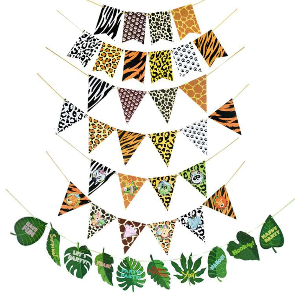 1Set Woodland Animal Leopard Tiger Print Plate tovaglioli tovaglioli Forest Banner Jungle Safari Wild One Birthday Party Decoration