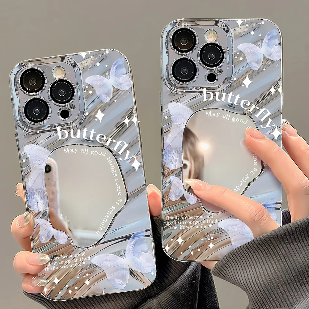 Silver Pattern Mirror Phone Case for Apple iPhone 17 16 15 14 13 12 11 Pro Max Air Cases Romantic Dreamy Purple Butterfly Cover - view 3