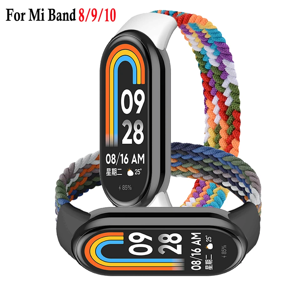 Image of Geflochtenes Nylon Solo Loop Armband für Xiaomi Mi Band 10 9 8, Elastischer Ersatz-Uhrenarmband Correa für Mi Band 8 9 10 NFC
