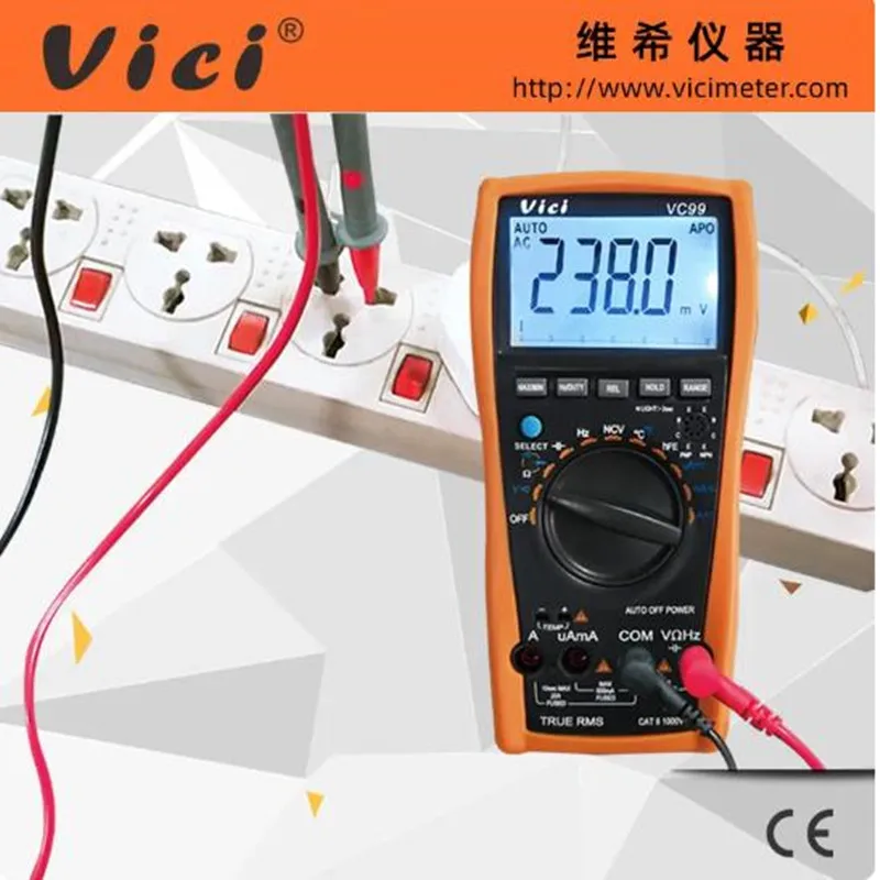 Vici VC99 cyfrowy multimetr cyfrowy RMS DC/AC 20A 1000V miernik pojemności rezystancyjny + termometr termometr termometr