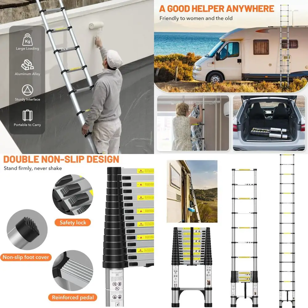 

Алюминиевая телескопическая лестница емкостью 15,5 футов с противоскользящими ножками и стабилизаторами для домашнего использования на колесах и на открытом воздухе