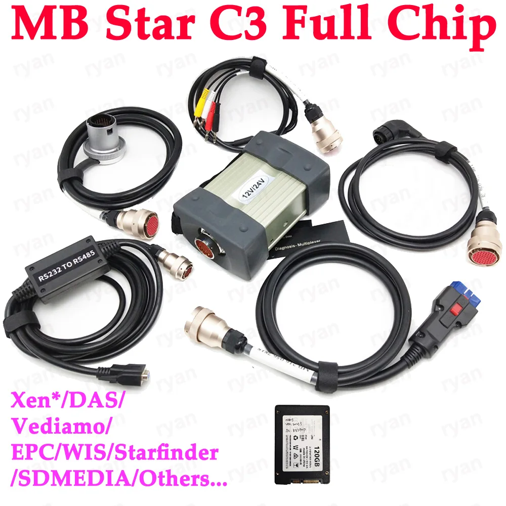 

Full Chip MB Star C3 Support 12V & 24V Auto Diagnosis Tool Best SD Connect Multiplexer Tester C3 With SSD Software Optional