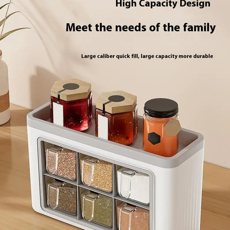 Seasoning Racks With 6 Compartment No-Drill Household Case Transparent Condiment Jar with Spoon and Lid for Salt Pepper Paprika