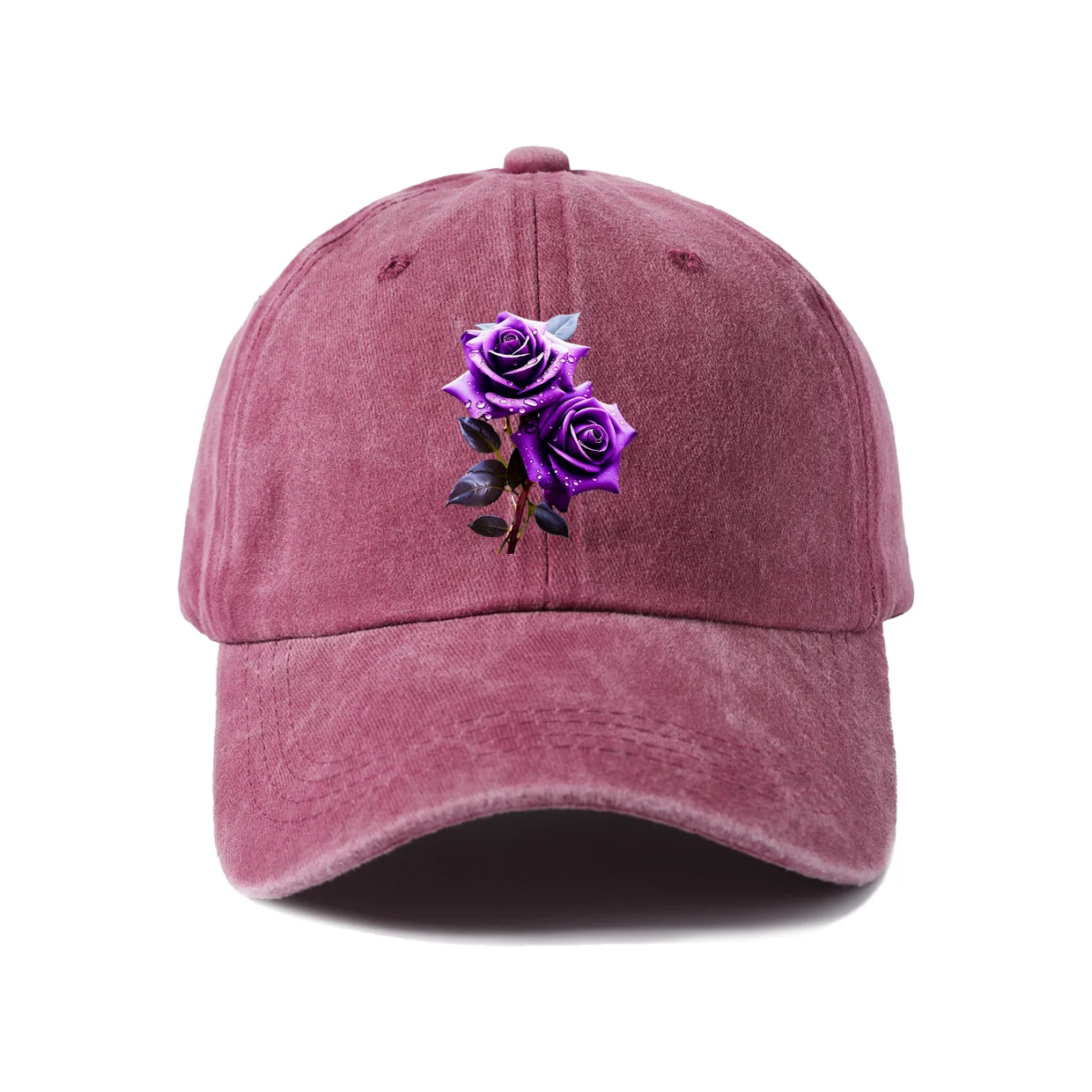 Purple Rose Bouquet Graphic Vintage Washed Baseball Cap, Adjustable Unisex Dad Hat, Weekend Gift