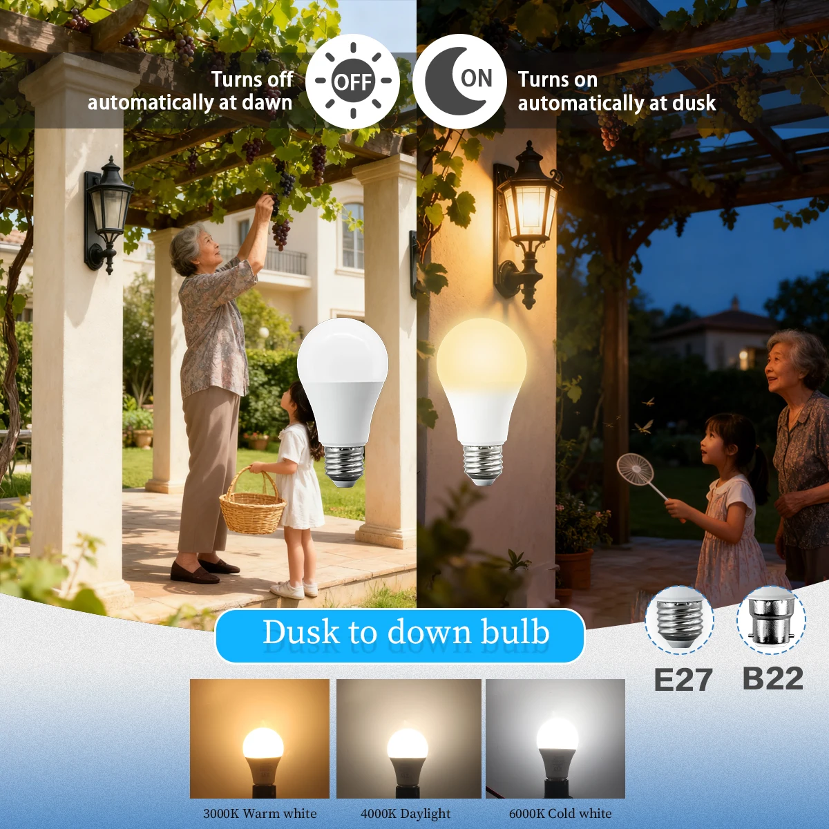 

2 шт. E27 B22 светодиодная лампа с датчиком заката и вниз 230 В 110 В 10 Вт 1000LM 3000K 4000K 6000K лампа для наружного освещения коридора крыльца