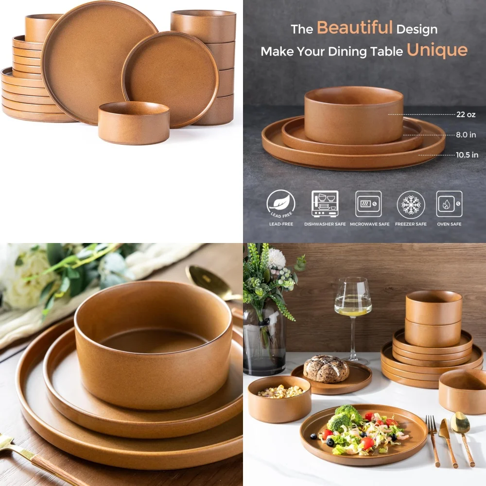 

Ceramic Tableware SetCeramic Dinnerware Set for 6 Premium High Edge Stoneware Plates Bowls Durable Chip Resistant Perfect for