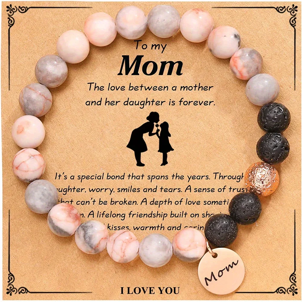 Moms Beaded Bracelet with MOM Charm Timeless Perfect Gift to Celebrate Her Birthday, Anniversary, Thanksgiving, or Mothers Day