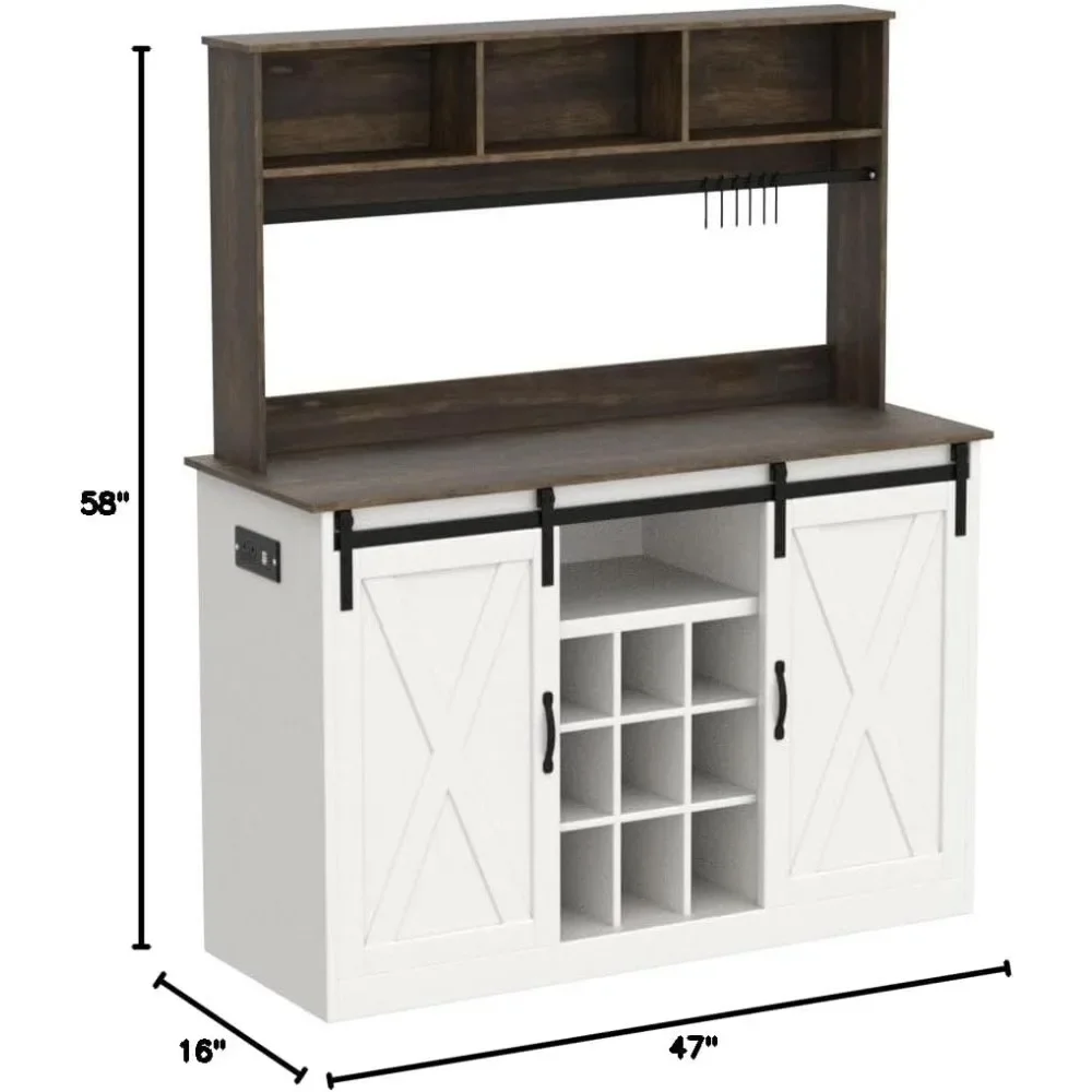 Vinctik 6 & Fox LED Coffee Bar com luzes de 60000 cores, tomada de energia de 6 pés, 7 ganchos, rack de 9 garrafas, prateleira ajustável para chá, licor, vinho