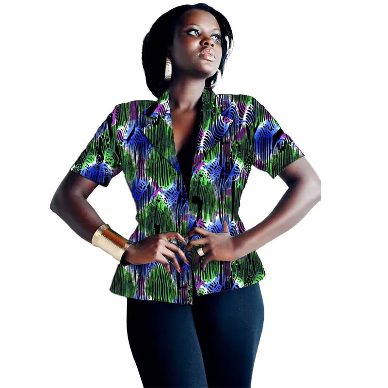 African Print Couture Women's Short Sleeve Blazers Summer Ankara Outfit Print Casual Suit Jacket Tailored