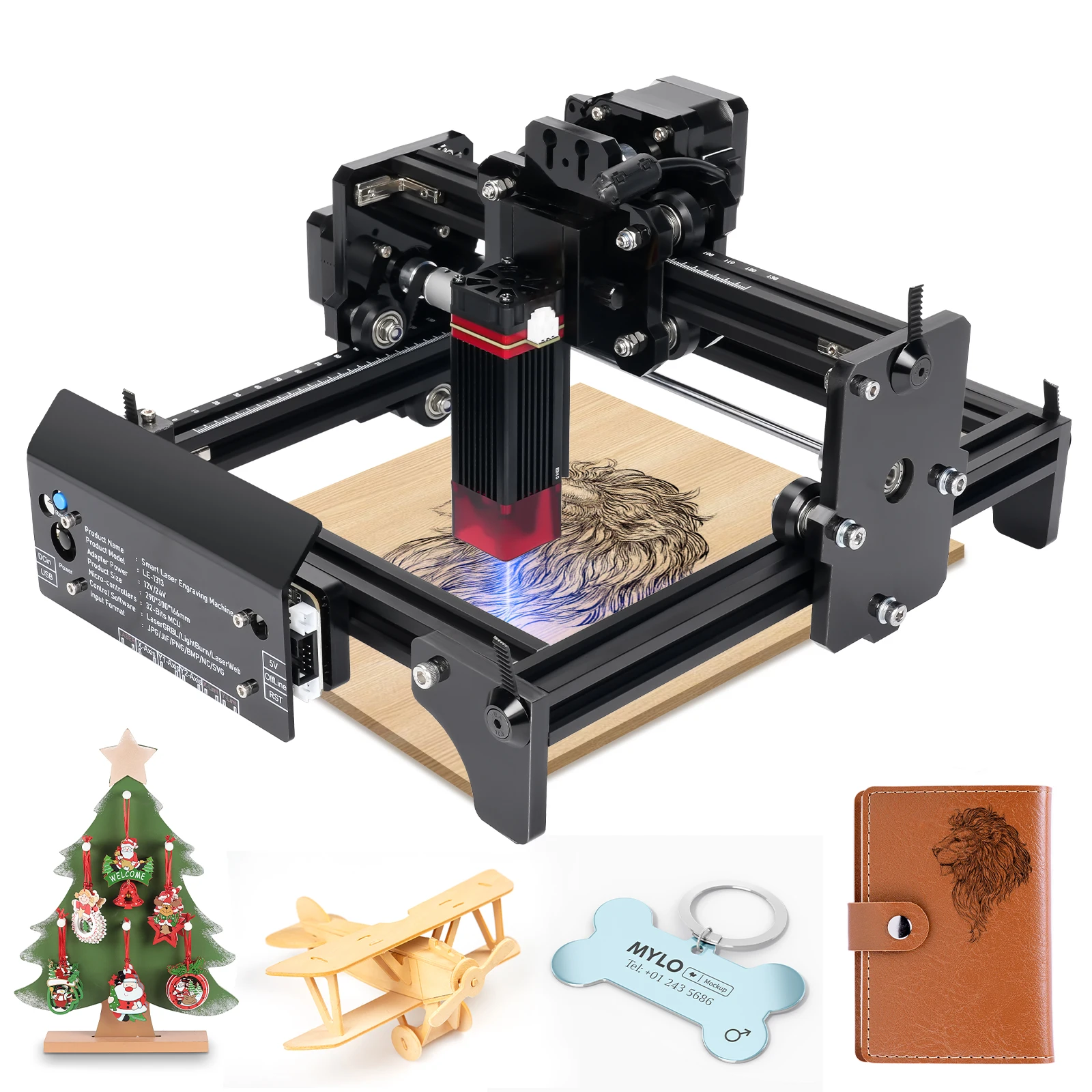 LUNYEE 1313 2.5W Mini Portable Laser Engraver DIY Laser Cut Engraving Machine Engrave Logo Wood Painted Acrylic Glass Leather