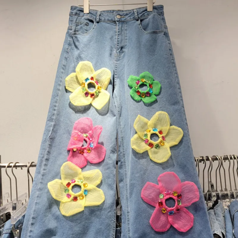 HKSH الربيع الصيف النساء Ins شيك Y2K الشرير شارع العليا عادية البتلة اكسسوارات تي شيرتات قصيرة الاكمام واسعة الساق الدنيم السراويل HK5190