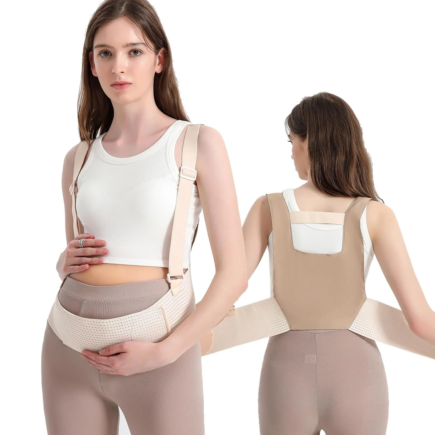 Bandeau de Soutien de Grossesse pour Femme Enceinte, Réglable, Respirant, avec Poignées, Sangle Amovible, 1 Pièce