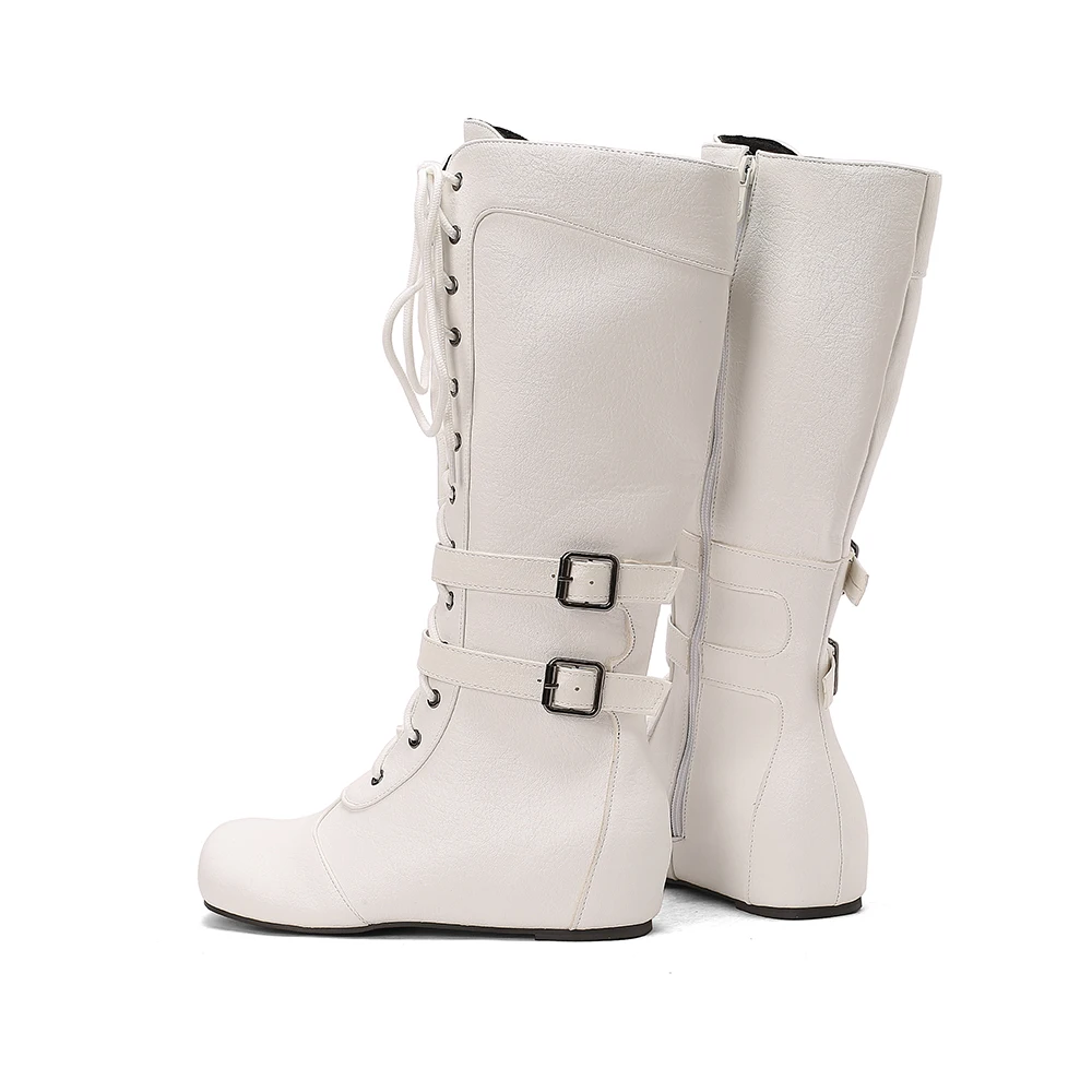  Winter New Lolita Pink Black Women Mid Calf Boots Cosplay Wedges Heel Lady Party Shoes Plus Big Size 11 43 45 50