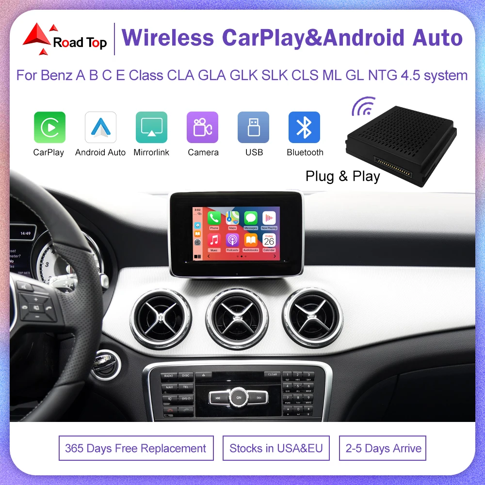 Plug & Play Wireless Carplay Decoder for Mercedes Benz A/B/C/E/CLA/GLA/GLK/CLS/ with NTG4.5 System 2012-2015 Year Android Auto