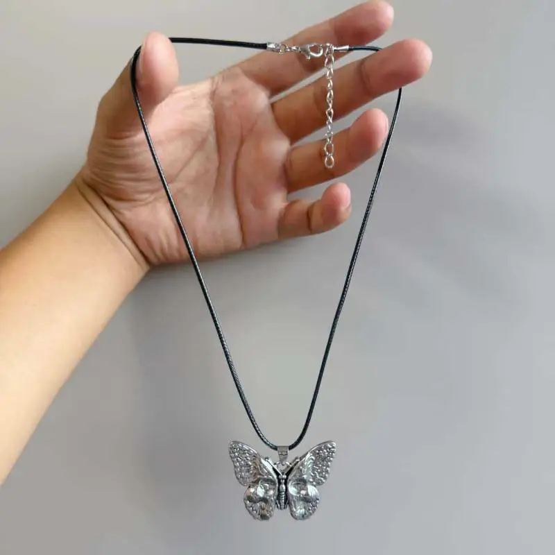 فراشة الجمجمة نمط قلادة حديدية قلادة للرجال Harajuku خمر الشرير الحيوان القوطية قلادة مجوهرات #6