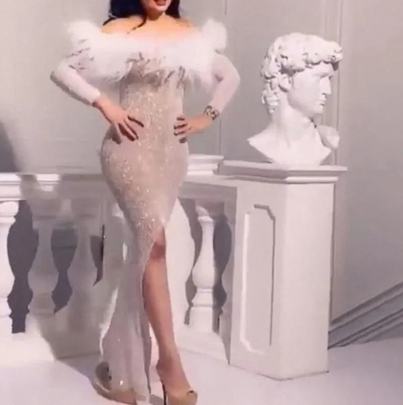 

New Luxury Evening Dress Silver Sparkly Sexy Ball Gown Mermaid Ladies Long Dress Party Vestidos