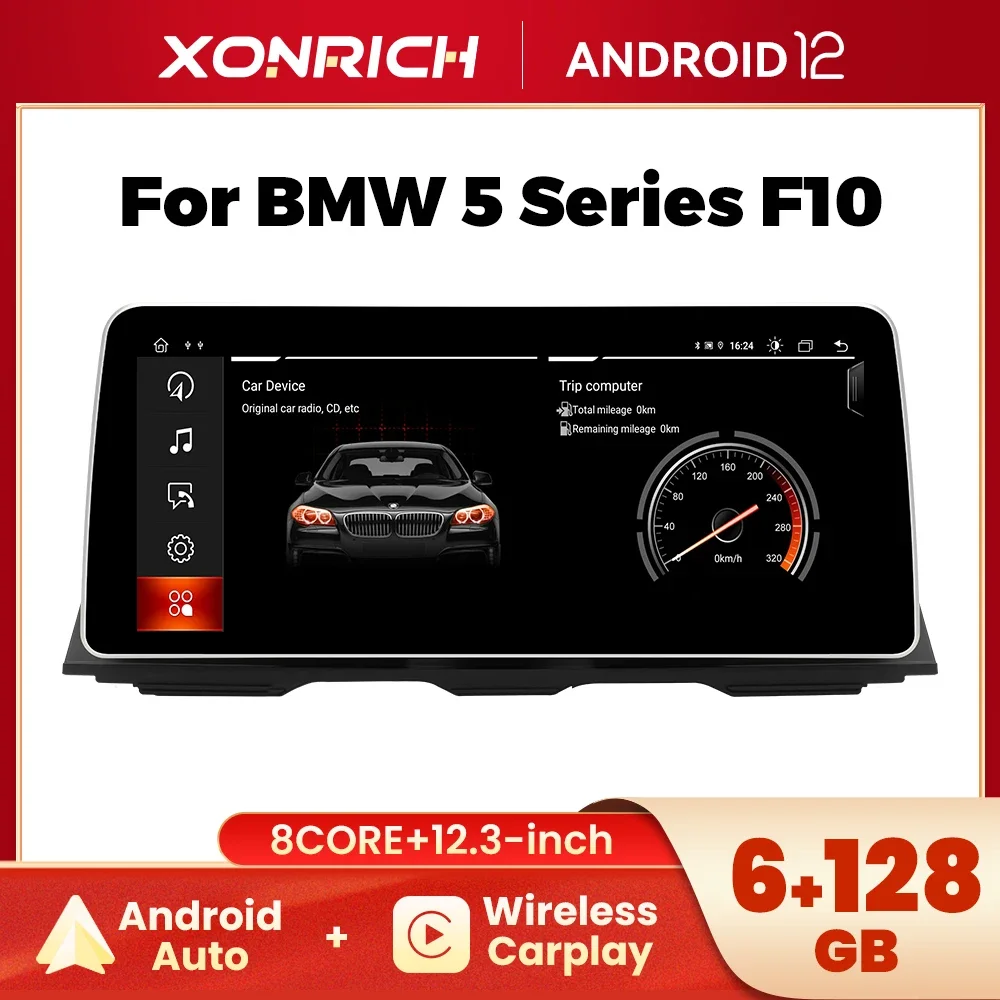 Écran de navigation Android sans fil pour BMW Série 5 F10 F11, Carplay, Vidéo de voiture, Limitation