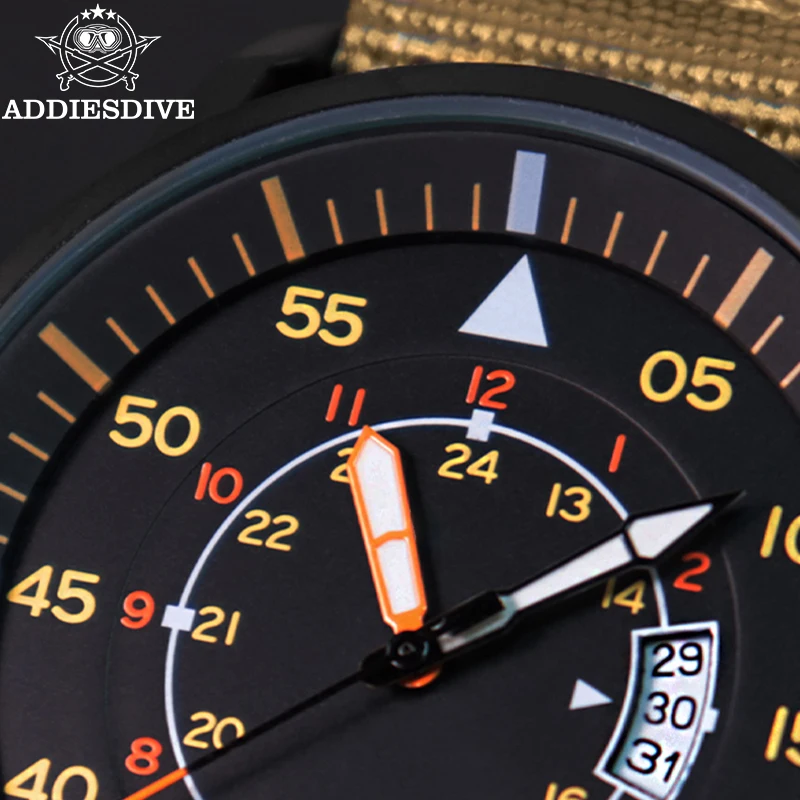 Addiesdive جديد ساعة تناظرية للرجال 50 متر مقاوم للماء ساعة مضيئة موضة رياضية كبيرة الطلب ساعة كوارتز رجالية مع حزام نايلون