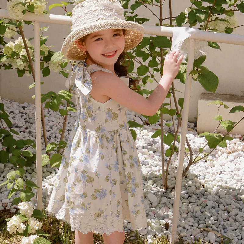 

Kids Baby Girl A-line Dress Children Clothes Short Sleeve Temperament Flower Girl Halter Skirt Summer Party Dress 1-10T