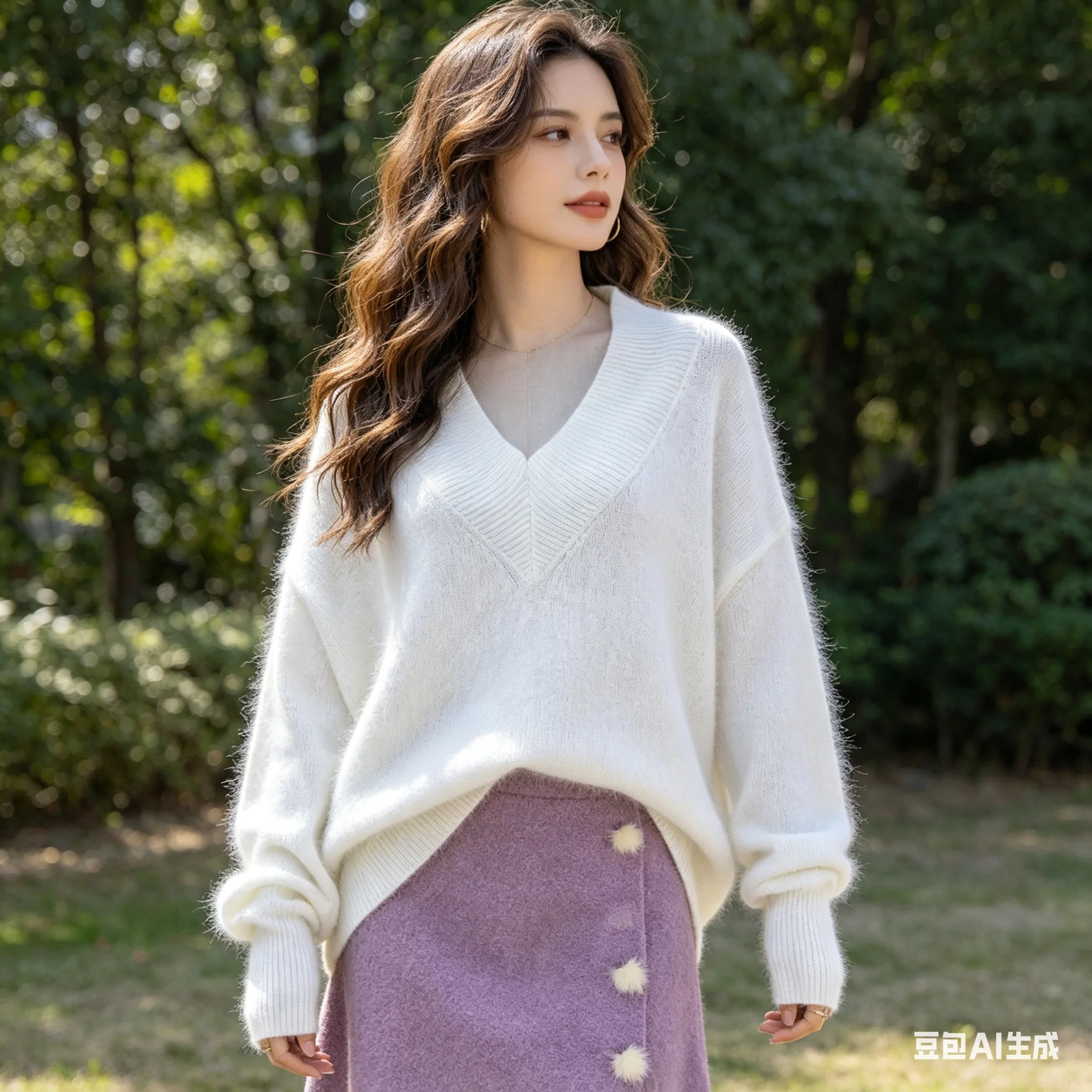 

Женский модный пуловер/джемпер из пушистого ангорского кроличьего меха с V-образным вырезом и длинными рукавами, свободного кроя, весна-осень