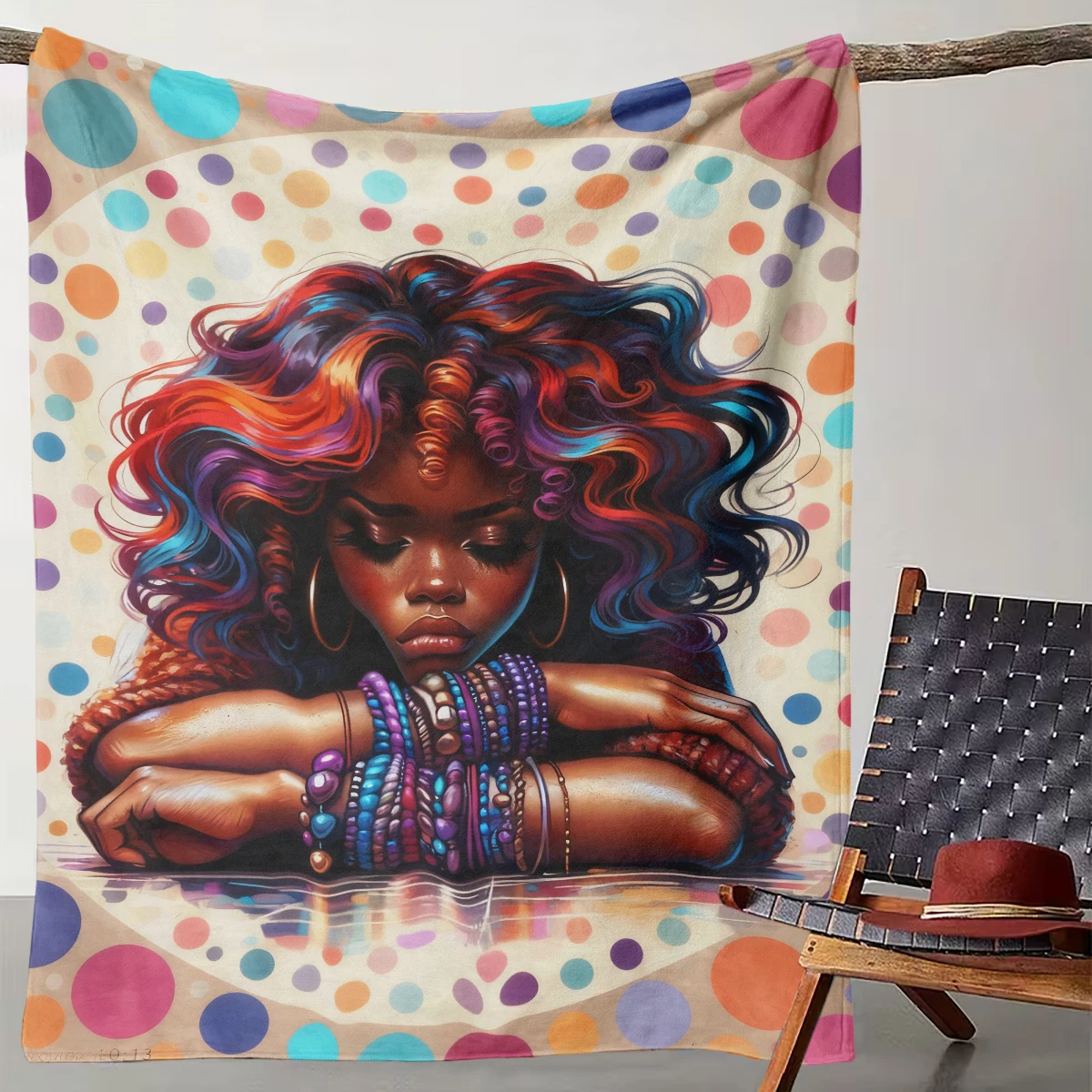 

1 Piece of Polka Dot Trendy Colored Curly Haired Girl Blanket, Fashionable and Artistic Home Decoration Warm Blanket