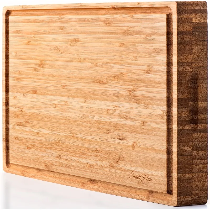 Organic Bamboo Cutting Board & Thick Butcher Block w/Juice Groove - 17x13x1.5