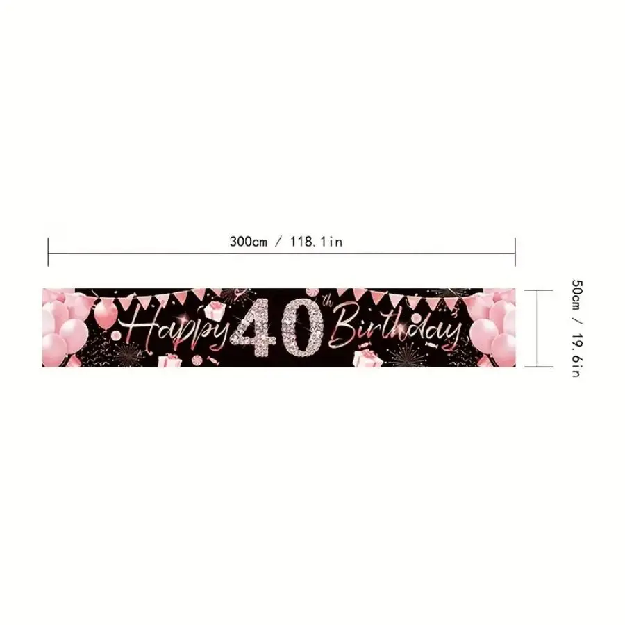1pc, decorações de banner de 40o aniversário para mulheres, ouro rosa alegria 40o aniversário sinal fontes de festa, decoração de festa de 40o aniversário