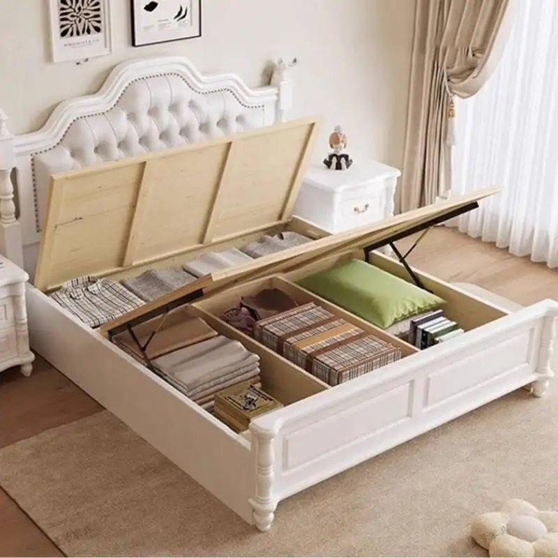 Nordic Luxury Storage Bed House White Designs Modern Loft Bedroom Bed Double Headboards Room Camas Matrimoniales Furniture