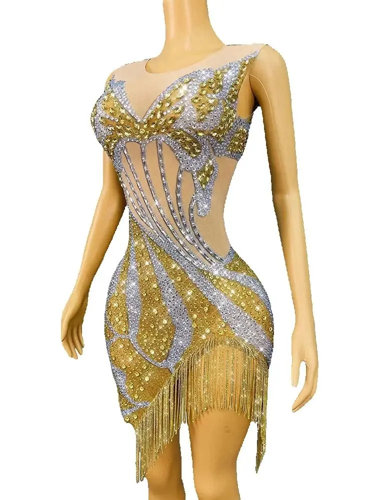 جودة عالية حجر الراين غير النظامية شرابة سترة مرنة فستان 2025 موضة جديدة مخصصة الملابس النسائية #2