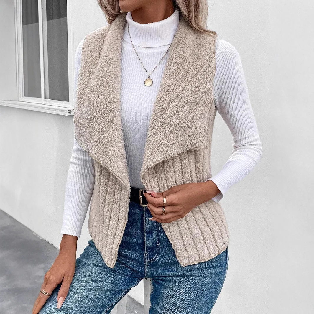 

Women's Sleeveless Cardigan Vest Ladies Late FalCasual Regular Fit BlackPlain Female Fashion Coats Casual DailyWear