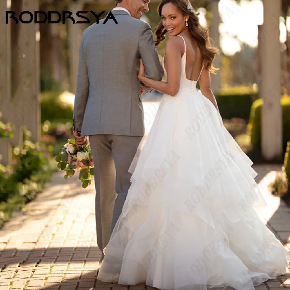 RODDRSYA-vestidos De novia con tirantes finos, tul De encaje, Espalda descubierta, línea A, cuello en V, satén, playa, fiesta De noviavestidos De novia con tirantes finos, tul De encaje, Espalda descubierta, línea A, c