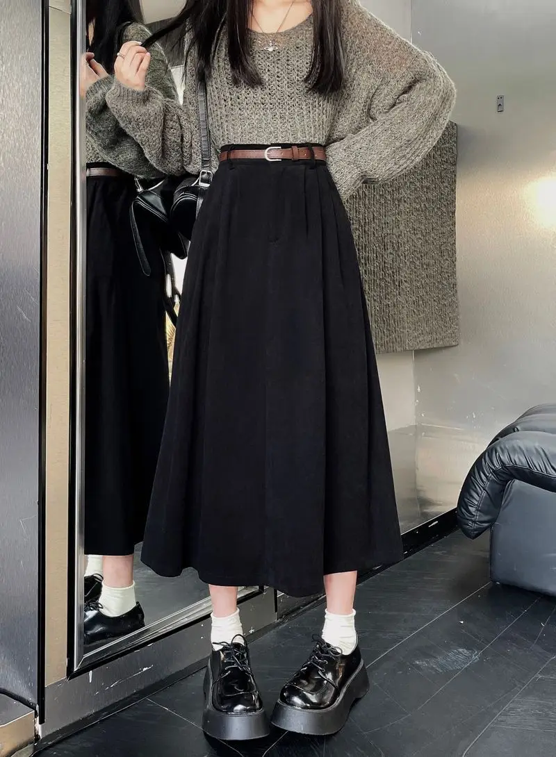 Gonna Midi In Velluto A Coste Vintage Per Donna – Vita Alta, A Pieghe, Linea Ad A, Perfetta Per Autunno E Inverno, Streetwear
