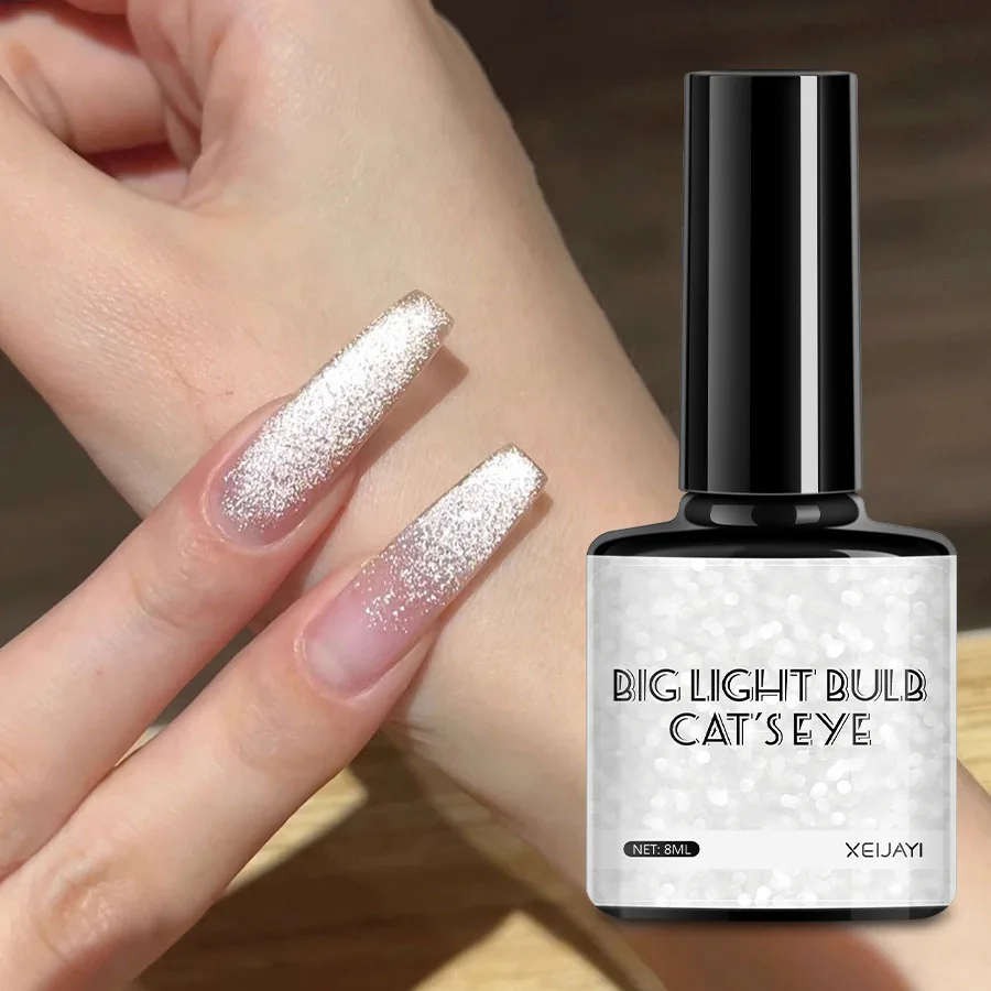 White Reflective Glitter Cat Eye Magnetic Gel Polish for Nail Art Soak Off Manicure Gel Semi Permanent UV LED Nail Varnish Gel