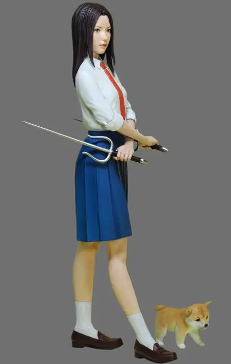 1/8 Scale Resin Figure Model Kit Japanese Armed Girl and Puppy GK Statue Unassembled and Unpainted DIY Toys Free Shipping