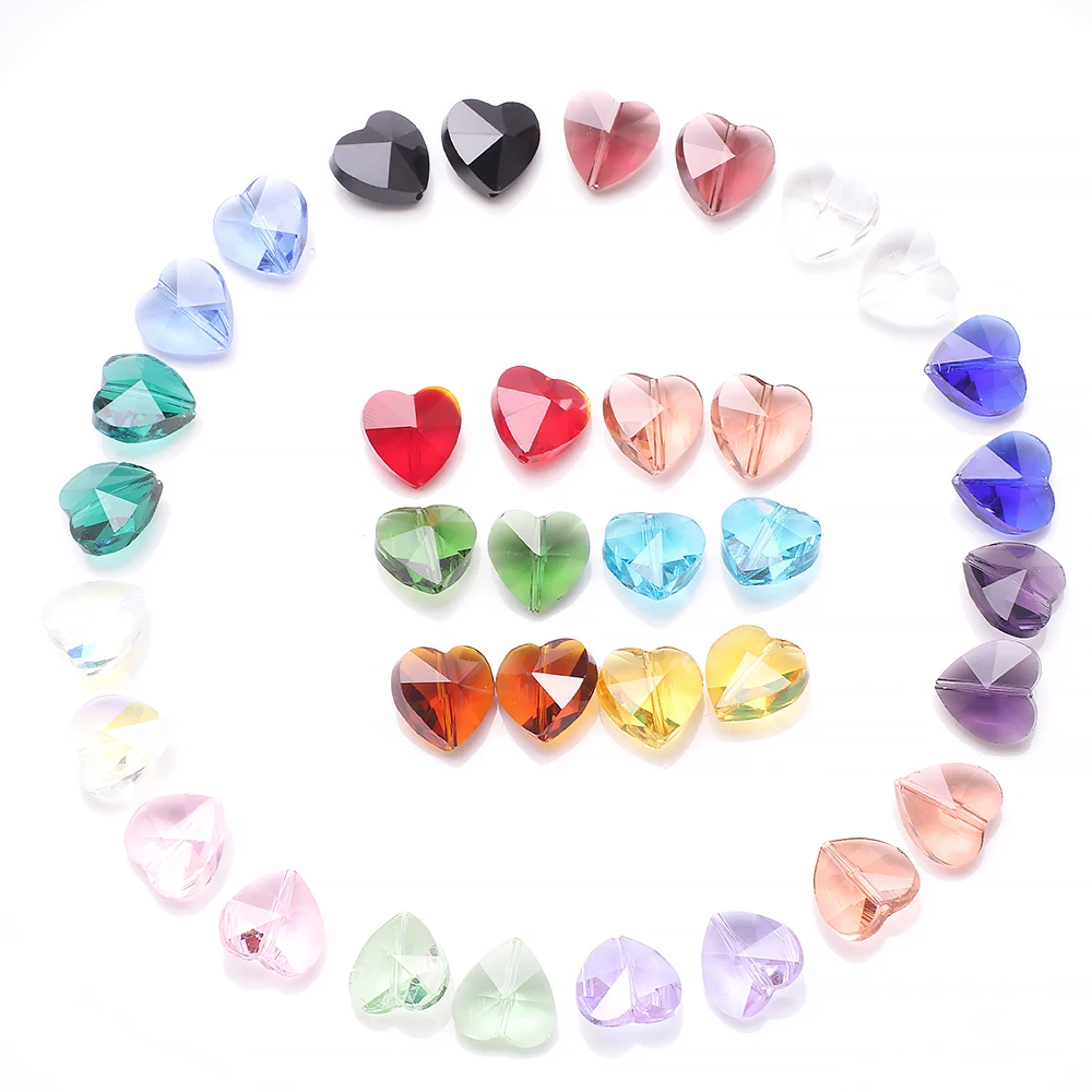 30 peças 10mm pingente de coração de cristal austríaco buraco vertical contas de vidro amor formato de coração para fazer diy colar acessórios de brinco