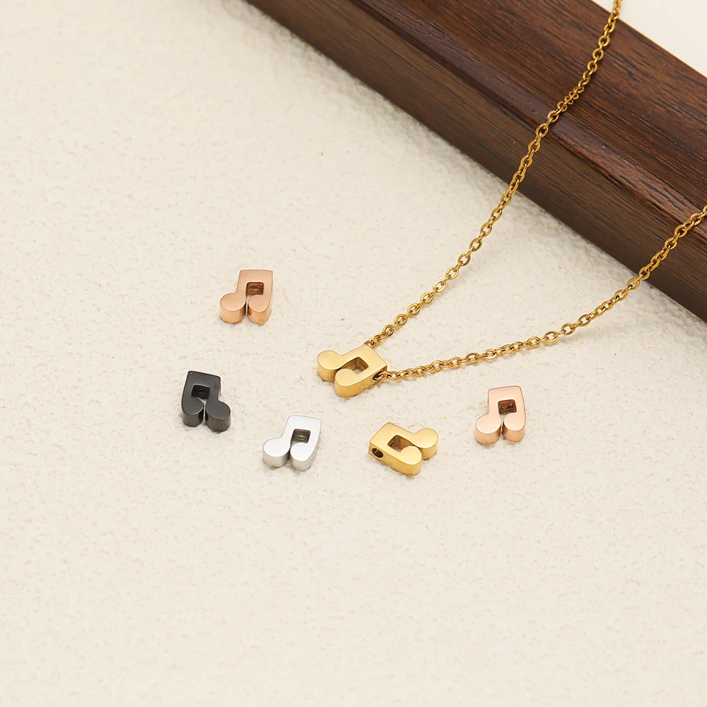 5 Stück Edelstahl Musiknoten-Perlen in Goldfarbe, Abstandsperlen für DIY-Schmuckherstellung, Handgemachte Halsketten- und Armband-Zubehörteile – Detail 5
