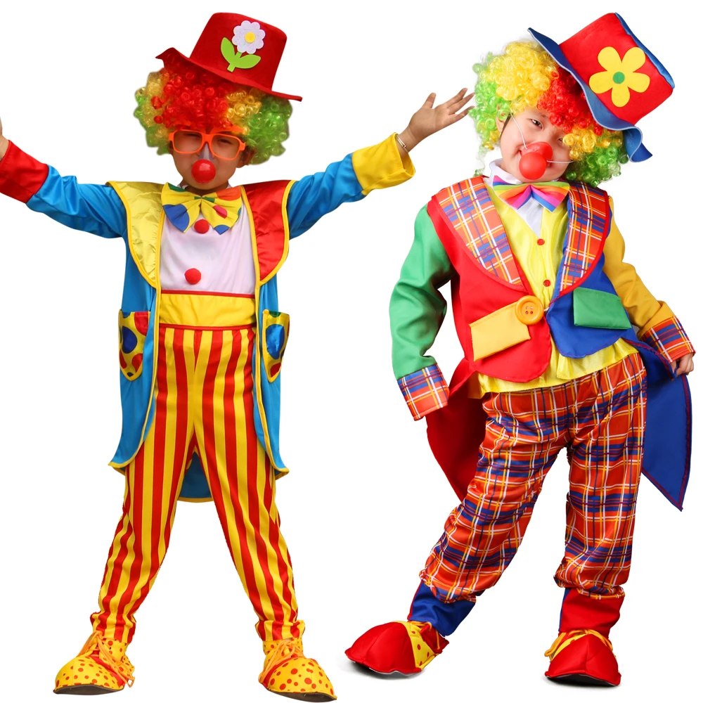 Carnivals Children Clown Costume Set ,Funny Kids Joker suits for Party Circus Cosplay Props,just Clothing,no Shoes/Wig