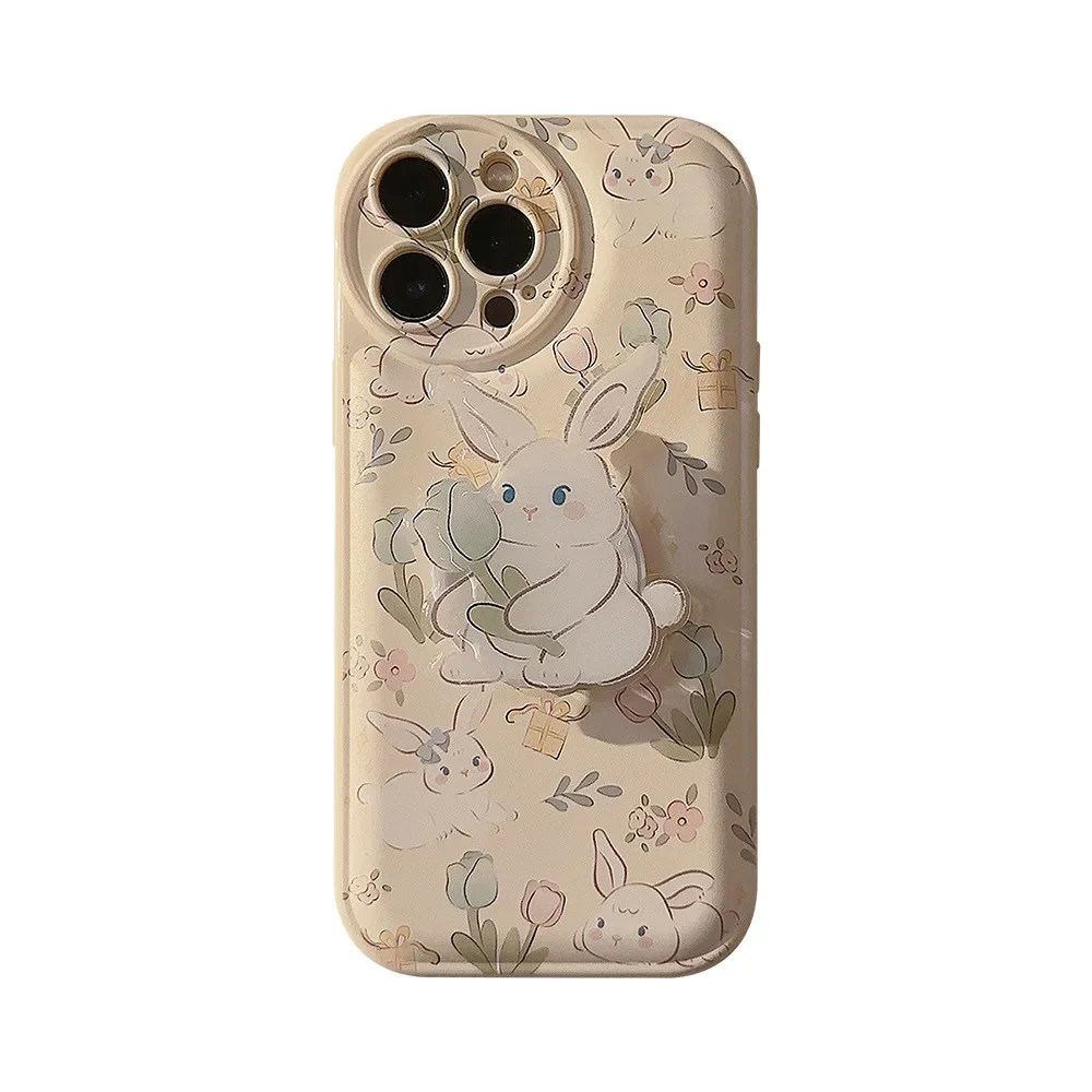 Funda de teléfono con soporte de conejo de dibujos animados para iPhone, carcasa suave y bonita para iPhone 15, 14, 13, 12, 11 Pro Max, Xr, X, 15, 14 Plus