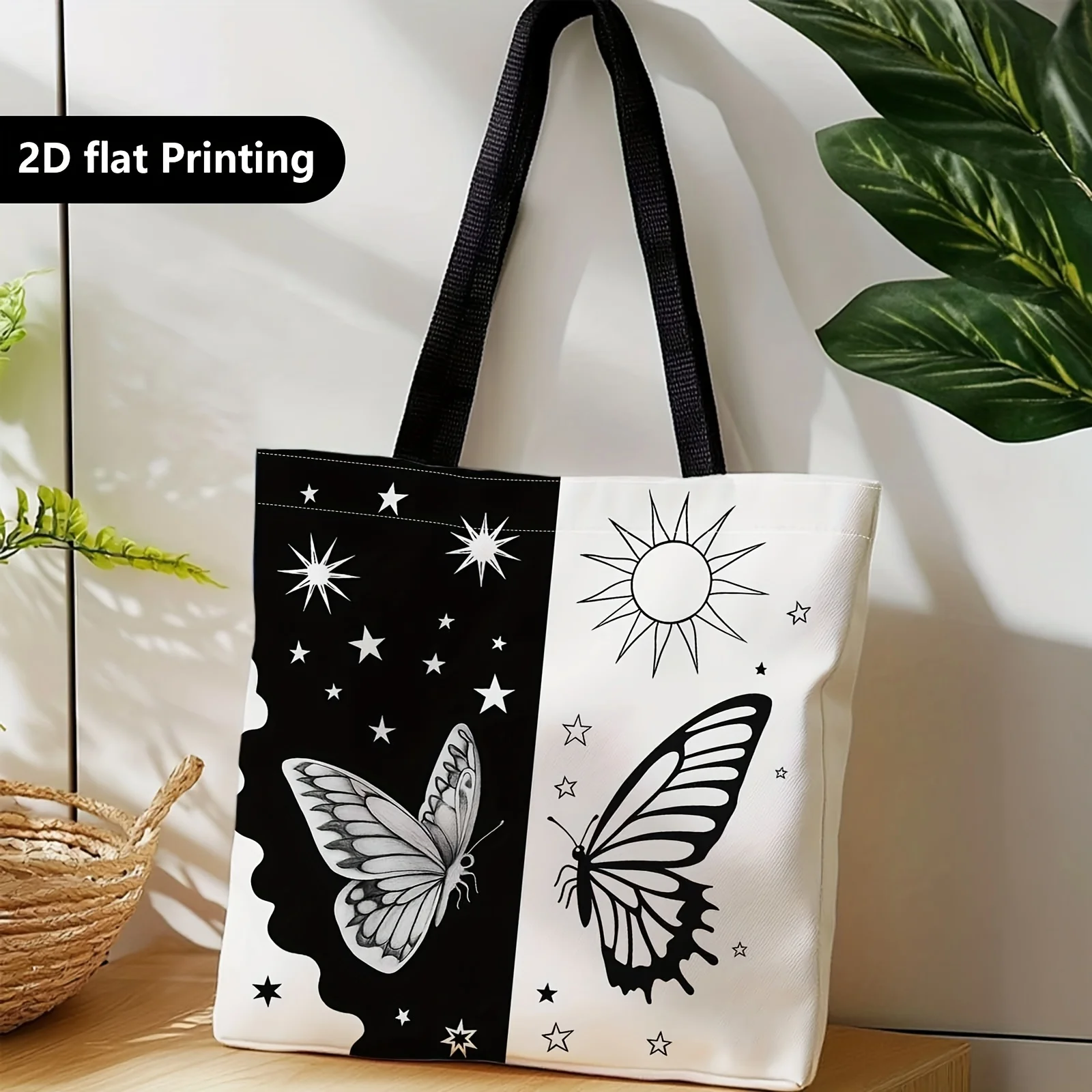 1pc Large Reusable Tote Bag with Star Eclipse Print Casual Foldable Durable Shopping Bag for Travel Parties Beach Shopping Pouch