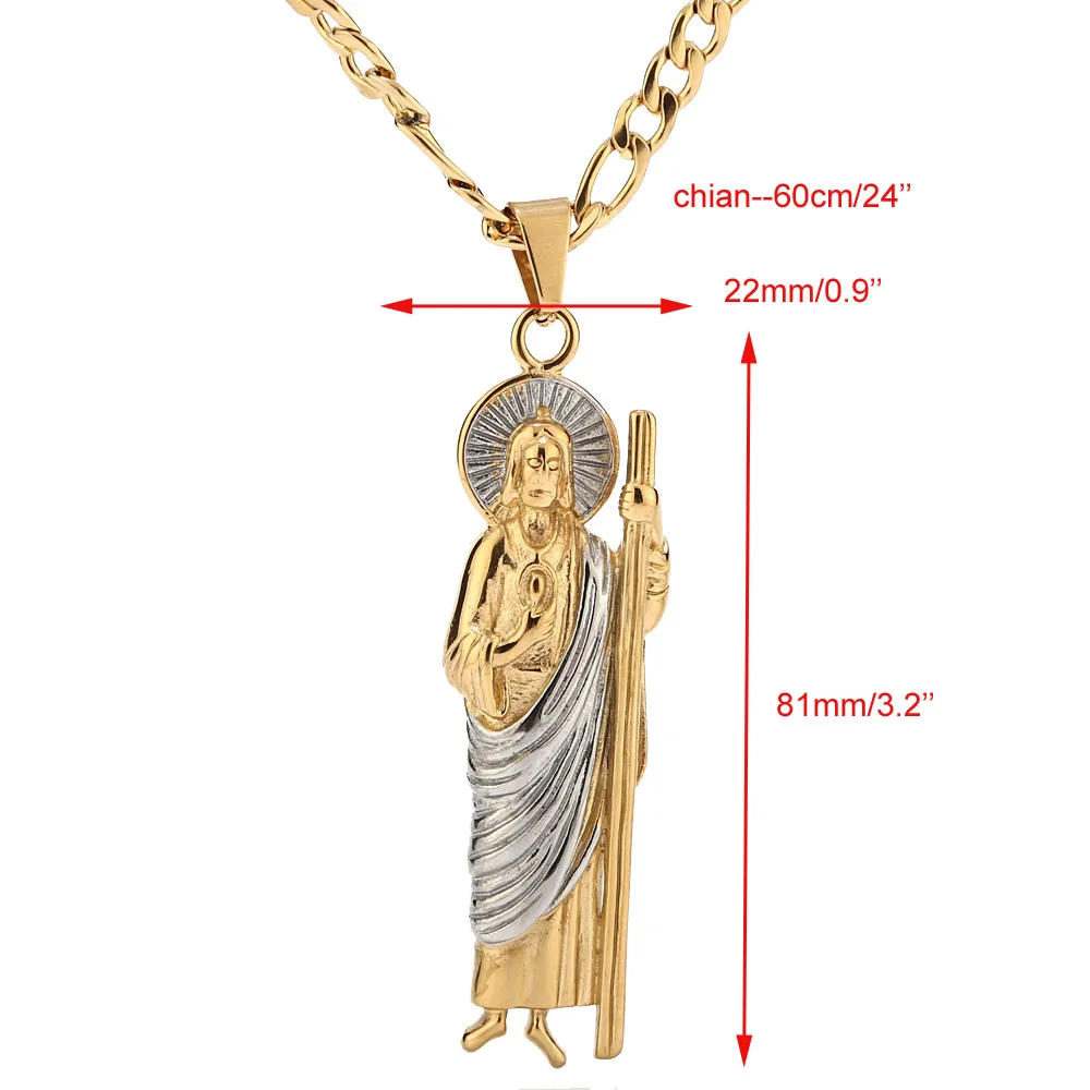 2pcs/lot Stainless Steel 63mm/81mm Jude Thaddeus Pray Religious Charm Necklace Jesus Crucifix Bible Prayer Christian For Gifts