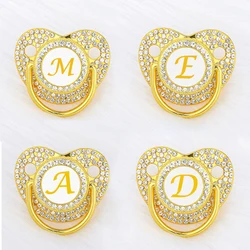 Gold Zircon Newborn Pacifier with Lid Name Initials Personalized Pacifiers for Babies Silicone Infant Dummy New Baby Shower Gift