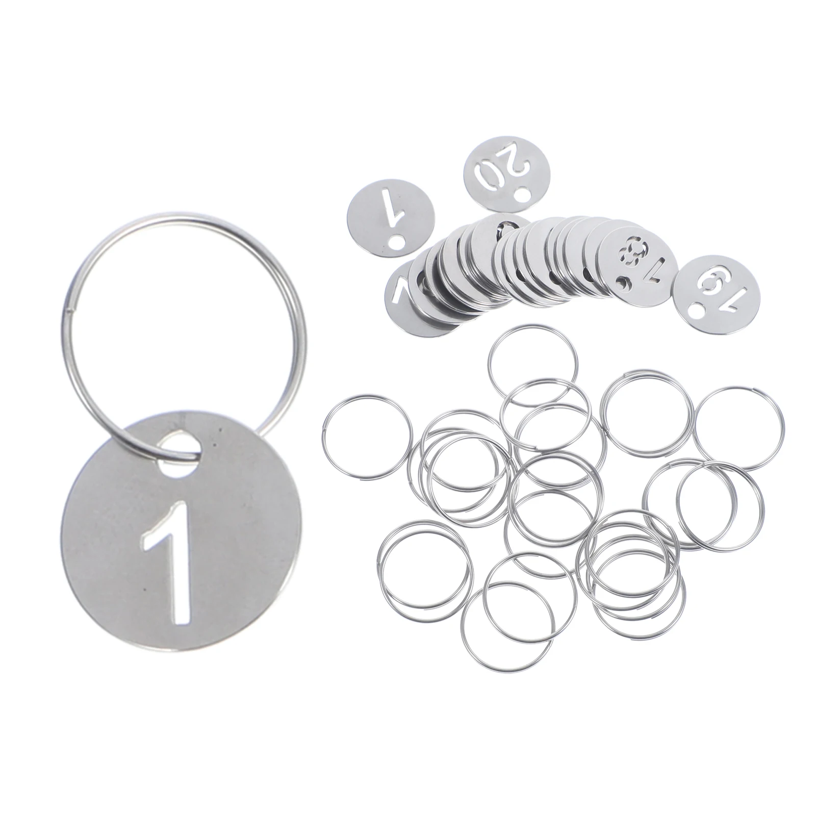 

20pcs Numbered Key Tags Stainless Steel Round Labels 20mm Diameter Hollow Design Strong Durable Workshop Sauna Hotel Office