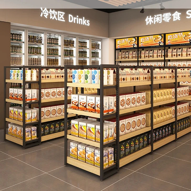 

custom.One Stop Shop Customization Design Supermarkets Gondola Grocery Supermarket Shelves Snack and Beverage Areas Display