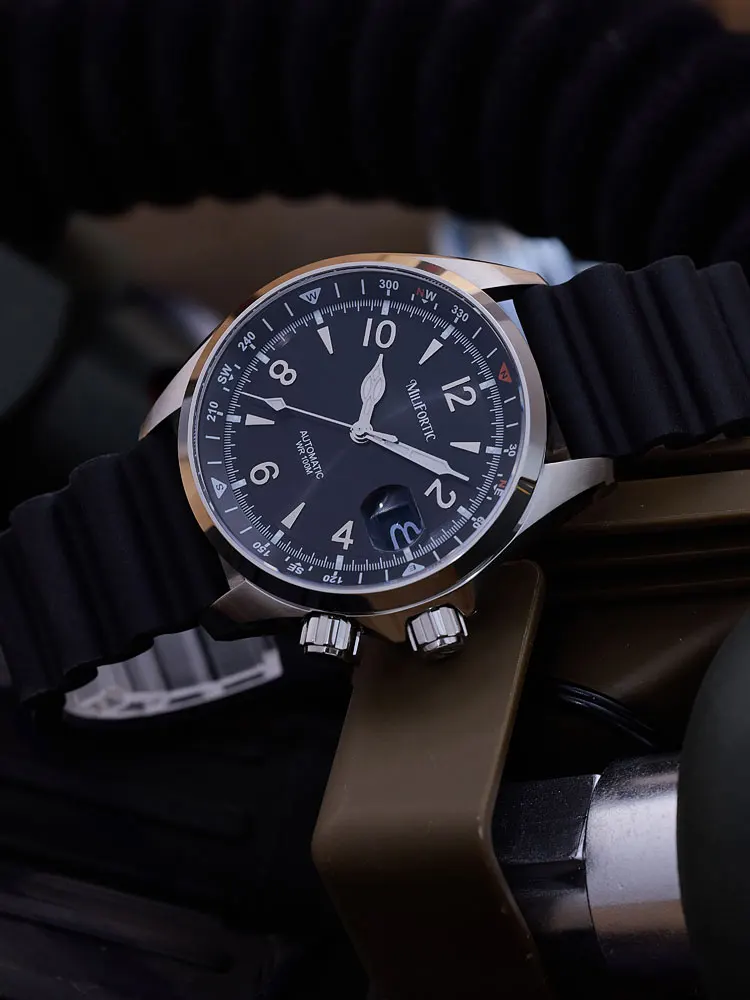 ساعة ميليفورتيك تسلق S089 NH35 حركة ميكانيكية أوتوماتيكية التقويم البوصلة الحافة C3 مضيئة 39.5 مللي متر ساعة رياضية للرجال 10Bar