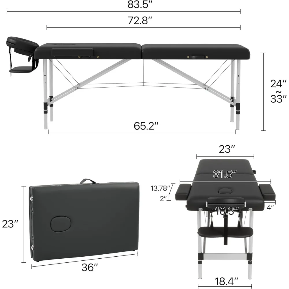 Massage Bed, Massage Table Massage Bed, Portable 2 Section Foldable Tattoo Bed, Height Adjustable Spa Lash Bed With Face Cradle,