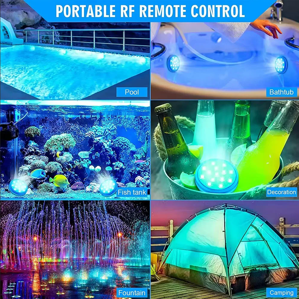 Imagem -06 - Luzes de Piscina Submersíveis Recarregáveis com Controle Remoto Ip68 Luzes Impermeáveis para Piscinas Acima do Solo Inground Banheira Subaquática